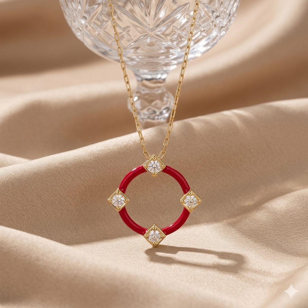 Orion Rouge – Halskette mit rotem Emaille-Anhänger