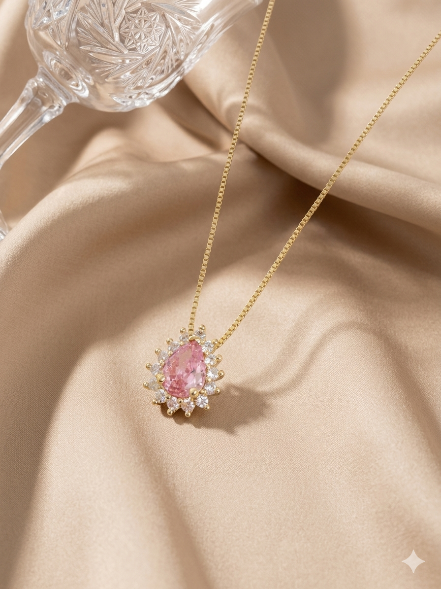 Chérie Rose – Schmuckset mit rosafarbenem Tropfenkristall
