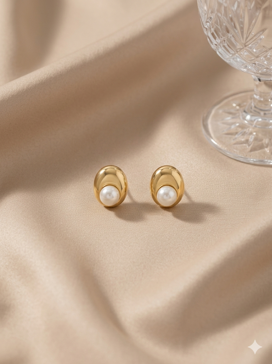Perle Dorée – Ovale Ohrringe mit Shell-Perle