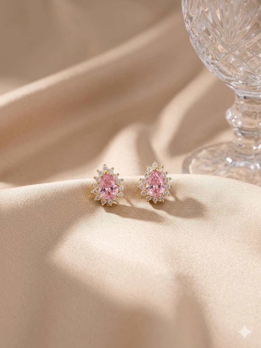 Chérie Rose – Schmuckset mit rosafarbenem Tropfenkristall