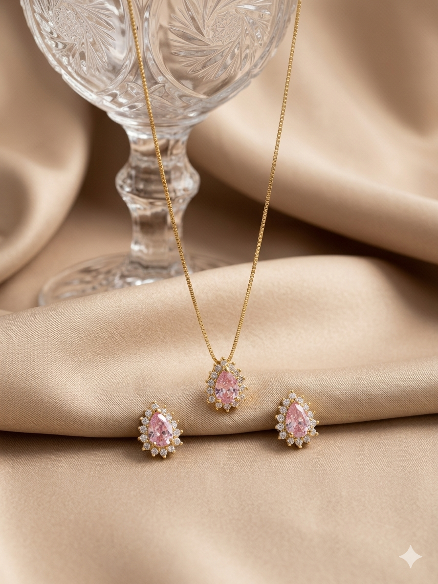 Chérie Rose – Schmuckset mit rosafarbenem Tropfenkristall