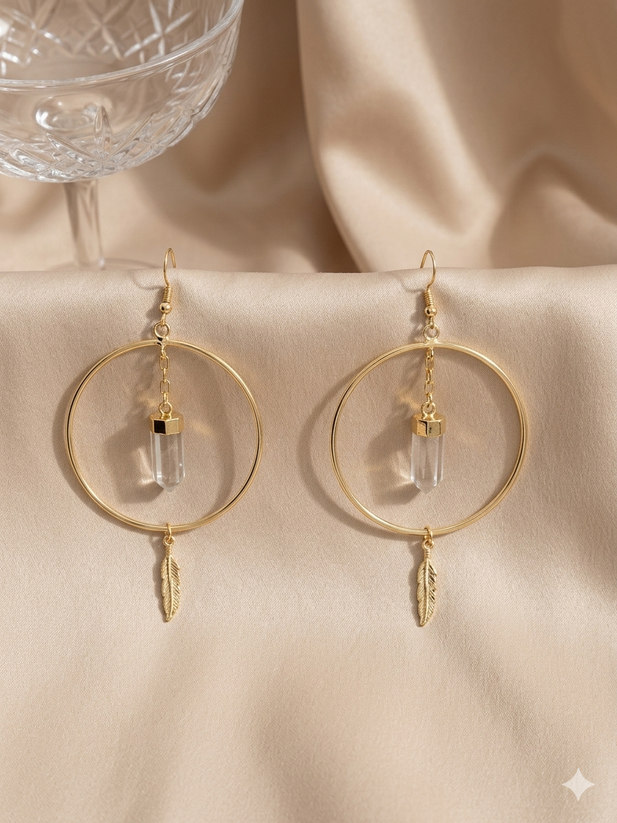 Feder-Creolen mit Kristall Plume d'Or
