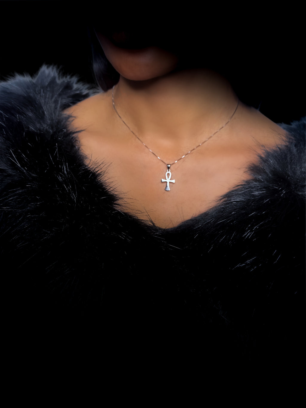 Ankh Kreuz Halskette mit weißen Zirkonia – 925 Silber rhodiniert