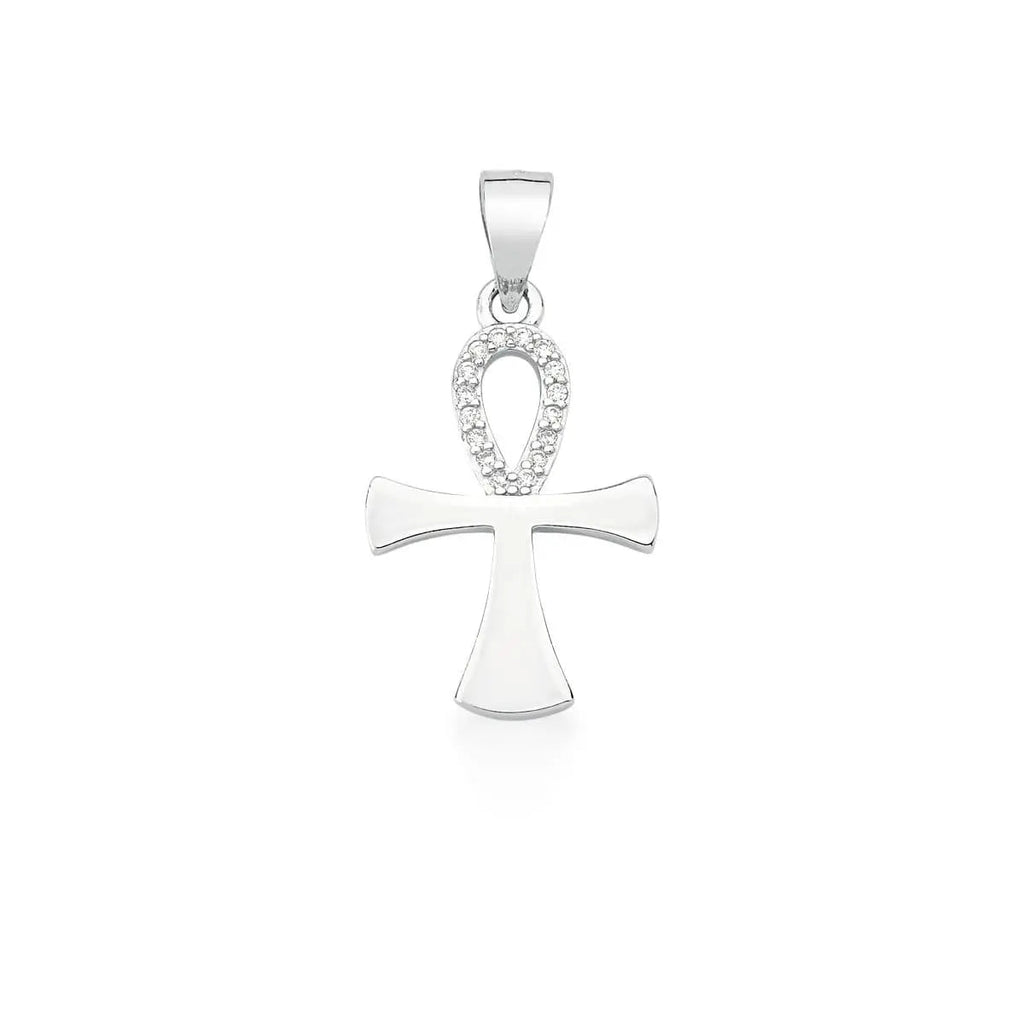 Ankh Kreuz Halskette mit weißen Zirkonia – 925 Silber rhodiniert - Maison Venus Noir