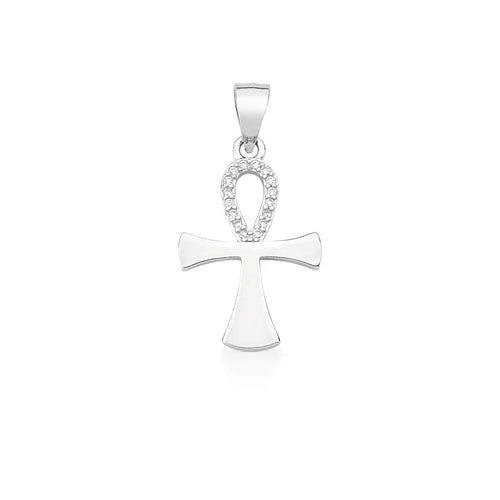 Ankh Kreuz Halskette mit weißen Zirkonia – 925 Silber rhodiniert - Maison Venus Noir