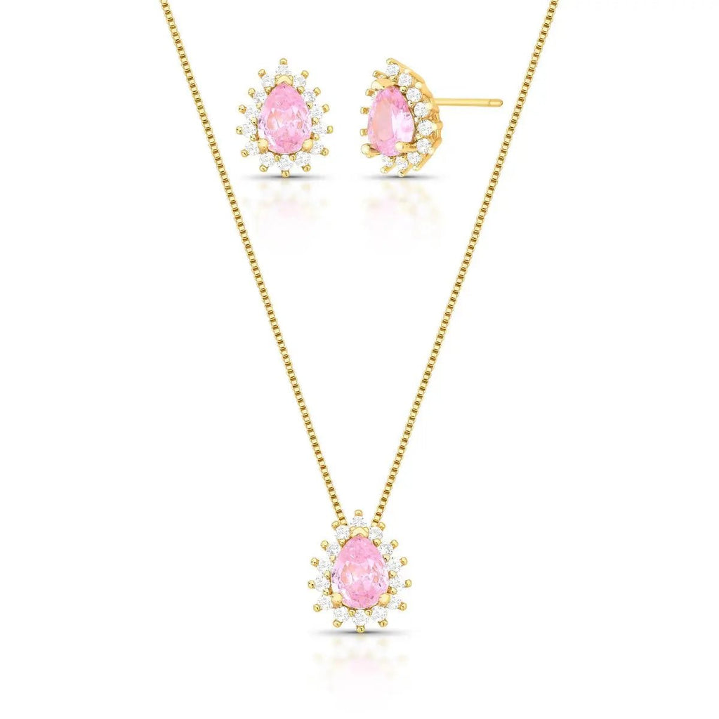 Chérie Rose – Schmuckset mit rosafarbenem Tropfenkristall - Maison Venus Noir
