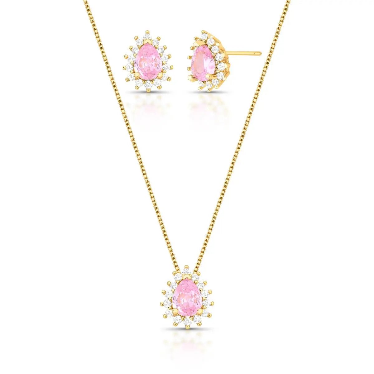 Chérie Rose – Schmuckset mit rosafarbenem Tropfenkristall - Maison Venus Noir