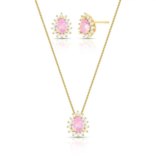 Chérie Rose – Schmuckset mit rosafarbenem Tropfenkristall - Maison Venus Noir