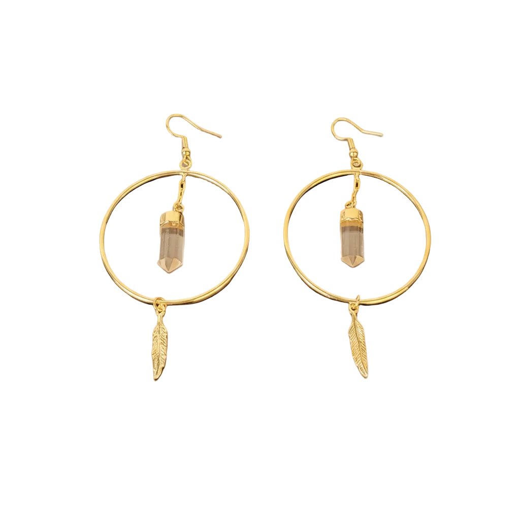 Feder - Creolen mit Kristall Plume d'Or - Maison Venus Noir